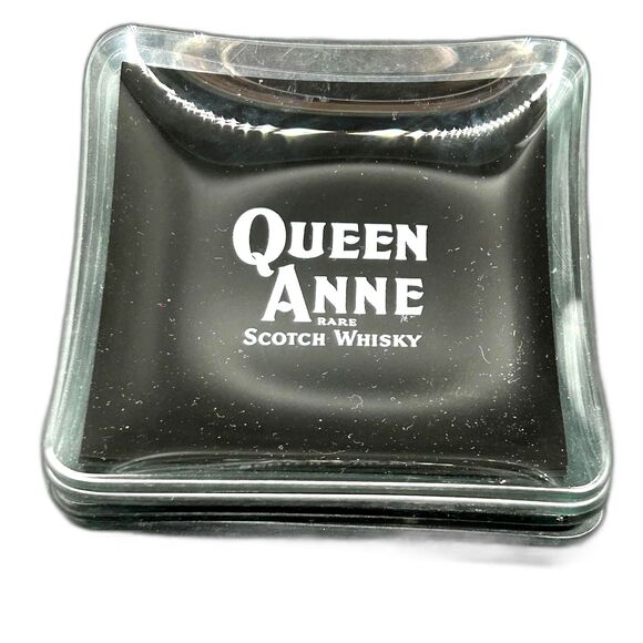 5 Queen Anne Rare Scotch Whisky vintage square black glass ashtray coin tray (C) - Picture 1 of 8